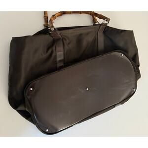GUCCI Bamboo Tote Bag Nylon Leather Black